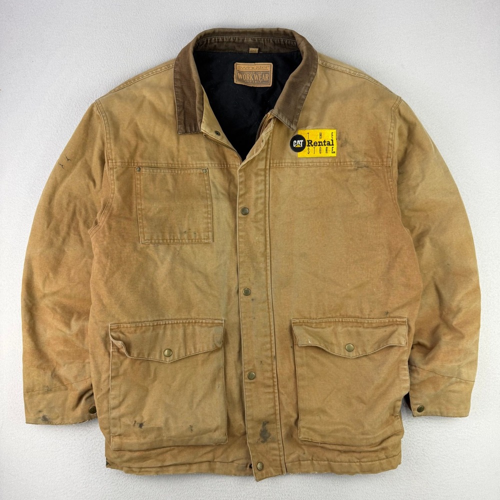 Vintage Swingster Chore Coat‎ Barn Jacket Mens XL Tan Canvas CAT Workwear Fleece